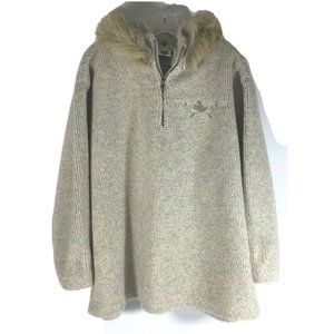 Disney 1/4 Zip Pullover Fleece Sweater L Removable Fur Lined Hood  Mickey Mouse